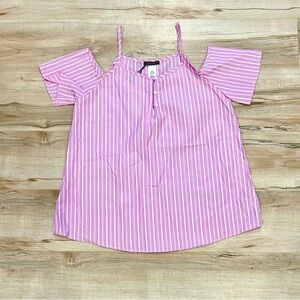 White Birch Pink Striped Cold Shoulder Blouse - Size Medium - NWT